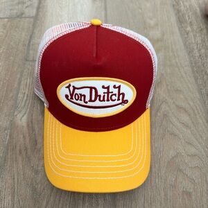 Von Dutch burgundy and yellow trucker
